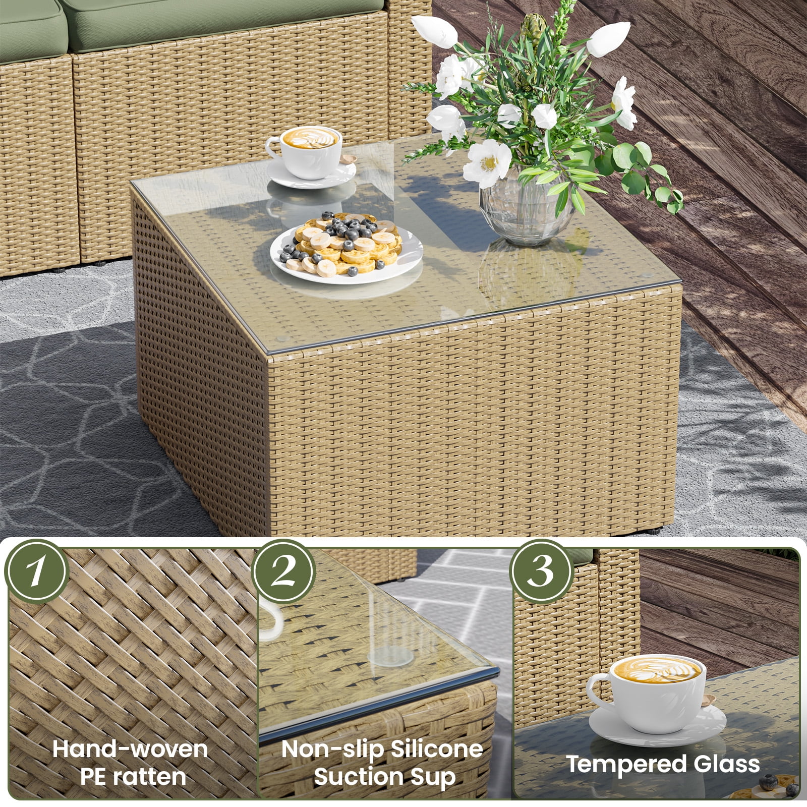 AMOPATIO 6-Piece Patio Furniture Set, Outdoor Patio Sectional Furniture All-Weather Rattan Wicker Patio Conversation Set Outdoor Furniture for Backyard Balcony,Green