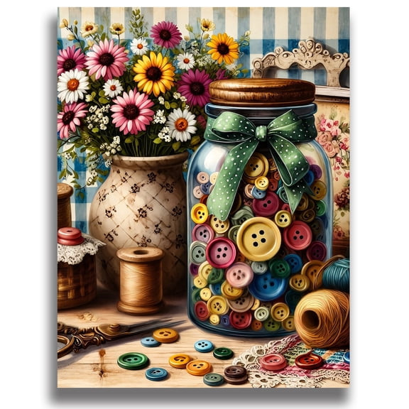Mosflare Mason Jar Diamond Painting Kit for Adults,12x16 inch,HD Canvas Round Rhinestone Gem Art,DIY Craft Home Wall Decor and Gift