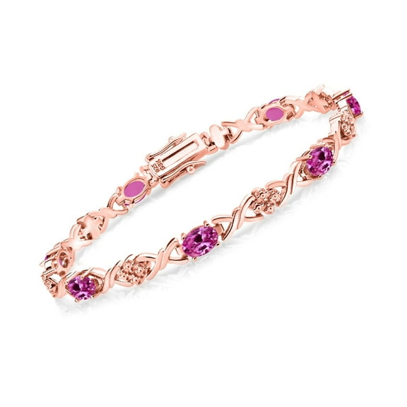 Gem Stone King 18K Rose Gold Plated Silver Pink Created Sapphire Tennis Bracelet for Women (3.50 Cttw, Gemstone September Birthstone, Oval 6X4MM, 7 inch)