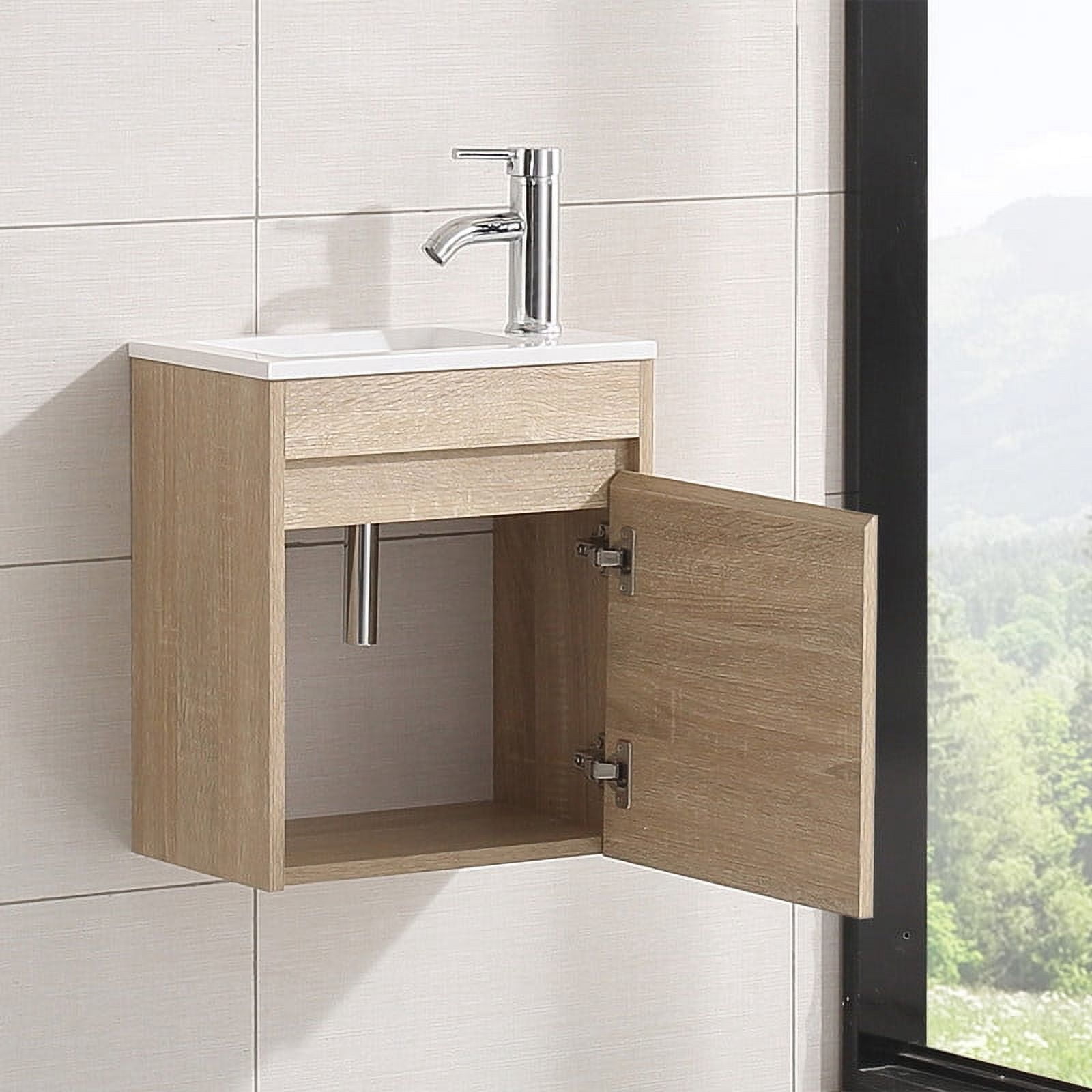 Walsport 16" Wall-Mount Bathroom Vanity Cabinet with Sink,Basin,Faucet,Wall Mounted Cabinet Set Design Bathroom Vanity for Small Space,Beige