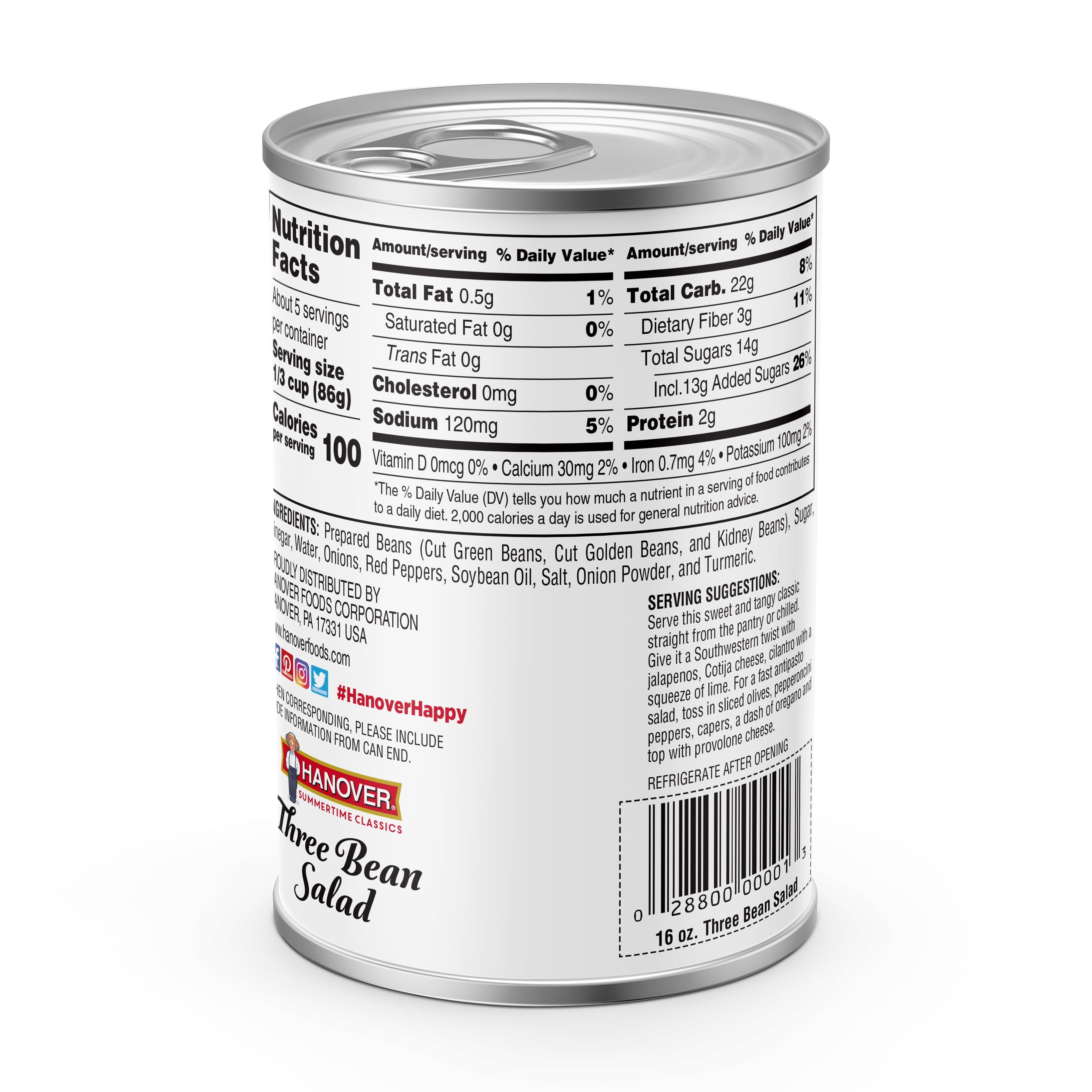 Hanover Premium Three Bean Salad, 16 oz Can – Canned Bean Salad with Green, Wax & Kidney Beans in Tangy Dressing