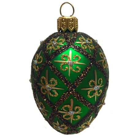 Faberge Pinecone - Mini Green Gold and Black Faberge Inspired Egg Polish Glass Christmas Ornament
