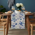 thumbnail image 2 of Valentine's Day Table Runner - 60 Inch Long, Kitchen Dining Table Runner Dresser Scarves, Blue Romantic Love Heart Me You Beige Farmhouse Decor for Coffee Tables Wedding Party Banquet, 2 of 8