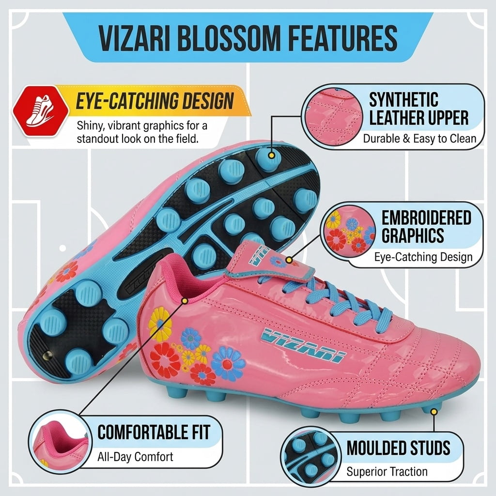 Vizari Blossom Soccer Cleats for Kids, Toddlers, and Youth – Comfortable and Durable Firm Ground Outdoor Shoes - Pink/Blue, 10