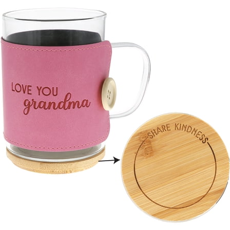 Pavilion Gift Company - Grandma - 16 oz Wrapped Glass Mug with Coaster Lid