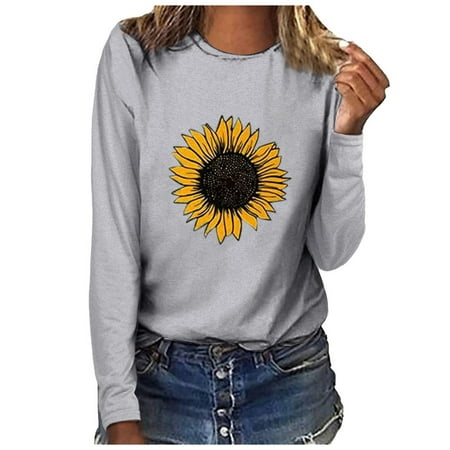 

Pianpianzi Popover Tunic Pajama Tops for plus Size Women Cotton Long Camisoles Women Women Sunflower Print O-neck Long Sleeve Top Pullover Sweatshirt T-shirt Blouse