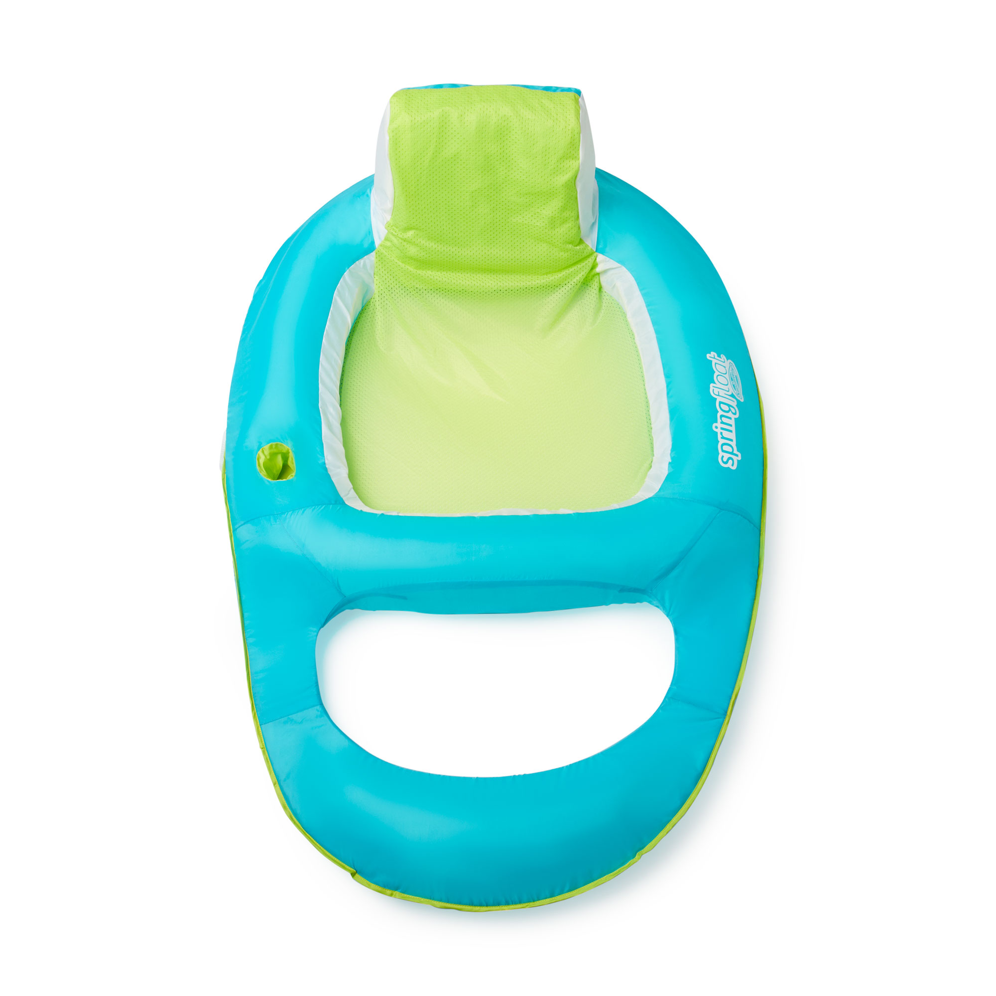 SwimWays Spring Float Swimming Pool Lounger Chaise Inflatable Floating Chair w/Cup Holder, Aqua & Lime - image 4 of 9
