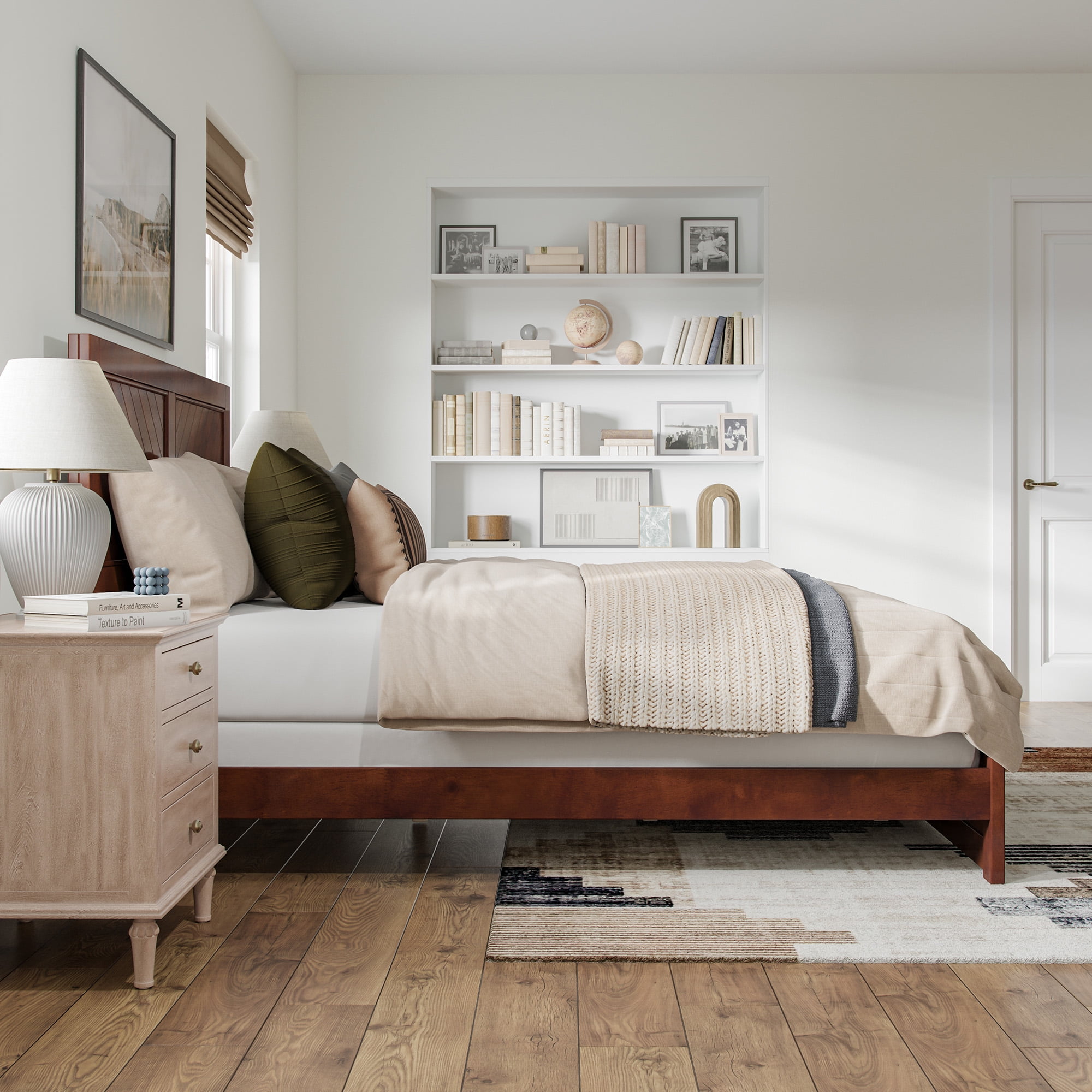 AFI Canyon Walnut Solid Wood Foundation Bed Frame with Matching Footboard, Queen