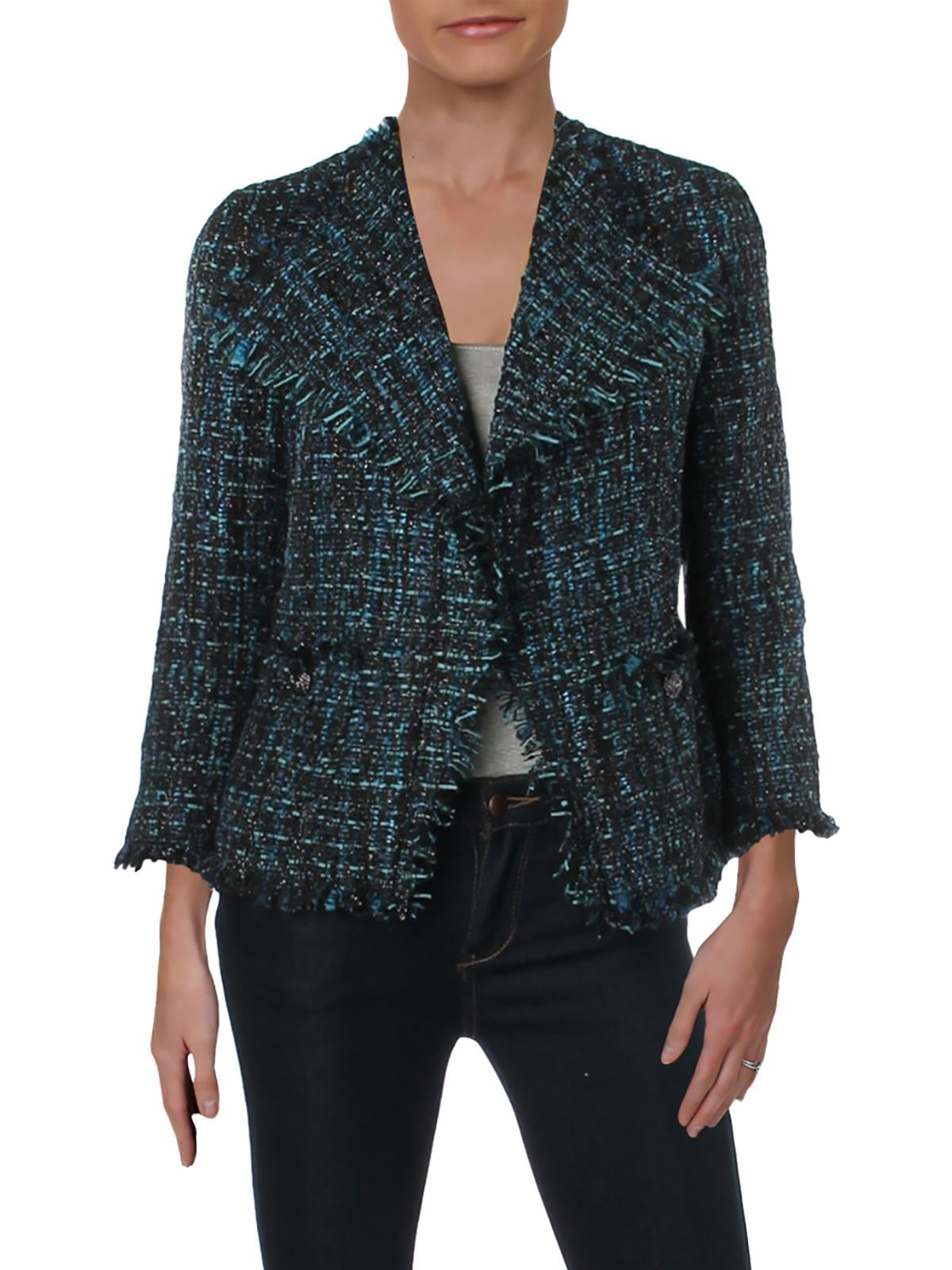 Anne Klein Anne Klein Womens Tweed Fringe OpenFront Blazer Walmart