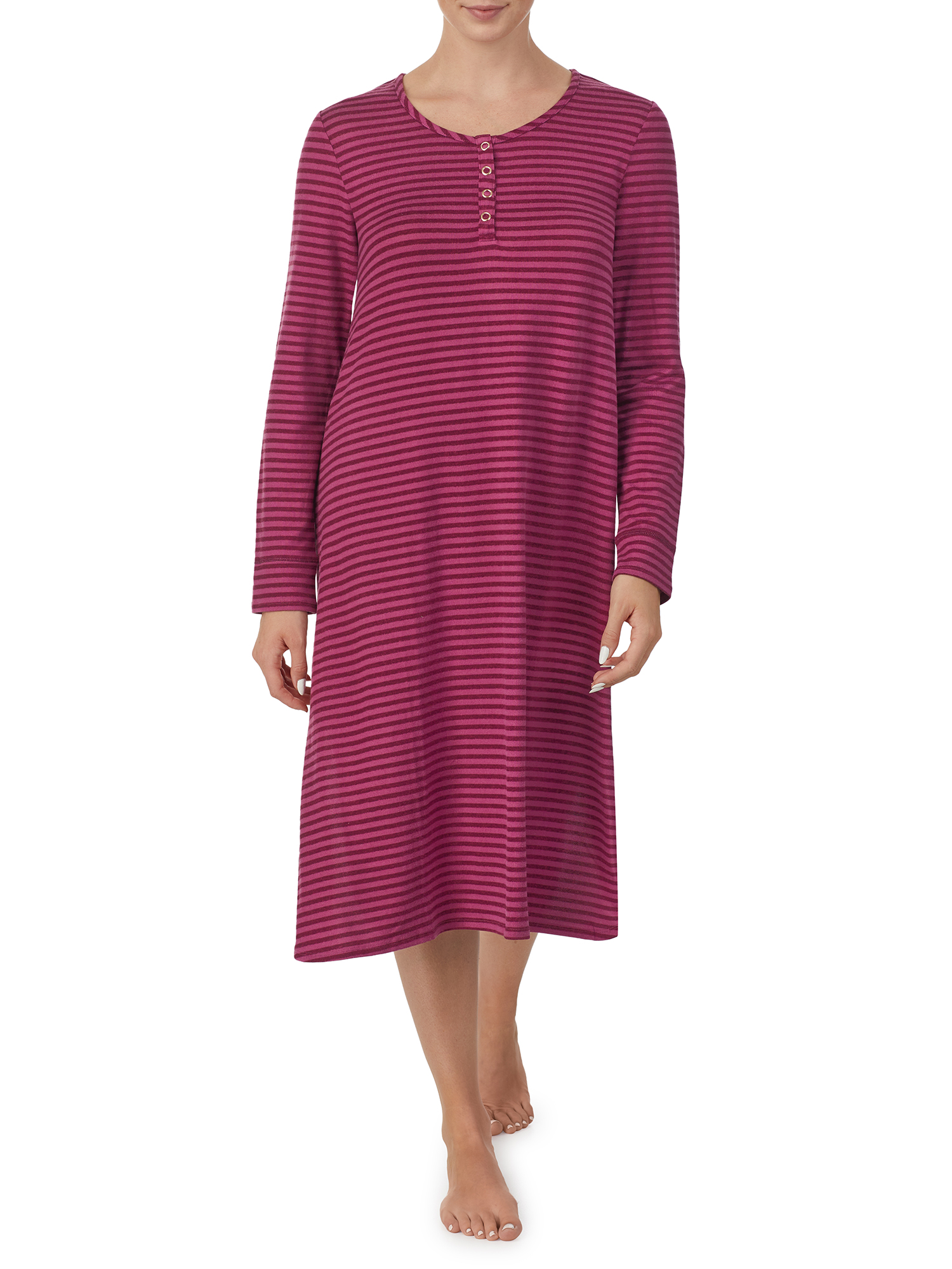 Ellen Tracy Long Sleeve Henley Striped Nightgown (Women's or Women's Plus) 1 Pack, Size: 1XL, Purple