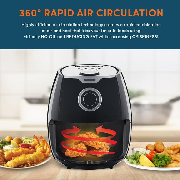 Elite Gourmet XL Deluxe 7qt Air Fryer with Adjustable Timer and