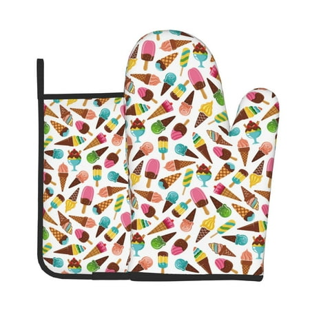 

Bingfone Ice Cream Popsicles Print Oven Mitts Pot Holders Set 2 PCS for Kitchen for Cooking Grilling Baking BBQ Pot Holders Cook Essentials