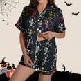 thumbnail image 2 of Uaswgudfs Women's Short Sleeve Pajama Set - Fun Skull Print & White Trim, Silk-like Fabric for Summer Sleepwear & Loungewear​, 2 of 8