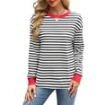 thumbnail image 4 of Karoyedx Women Casual Shirts Striped t Shirts for Women Long Sleeve Tops Crew Neck Fitted Tees Casual Trendy Outfits Grey Size,S, 4 of 8