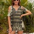thumbnail image 3 of Vintage Leaning Tower of Pisa Photograph (1900) Womens Summer V Neck Zipper Top Short Sleeve T Shirt Off Shoulder Top Casual Classy Loose Shirts, 3 of 7