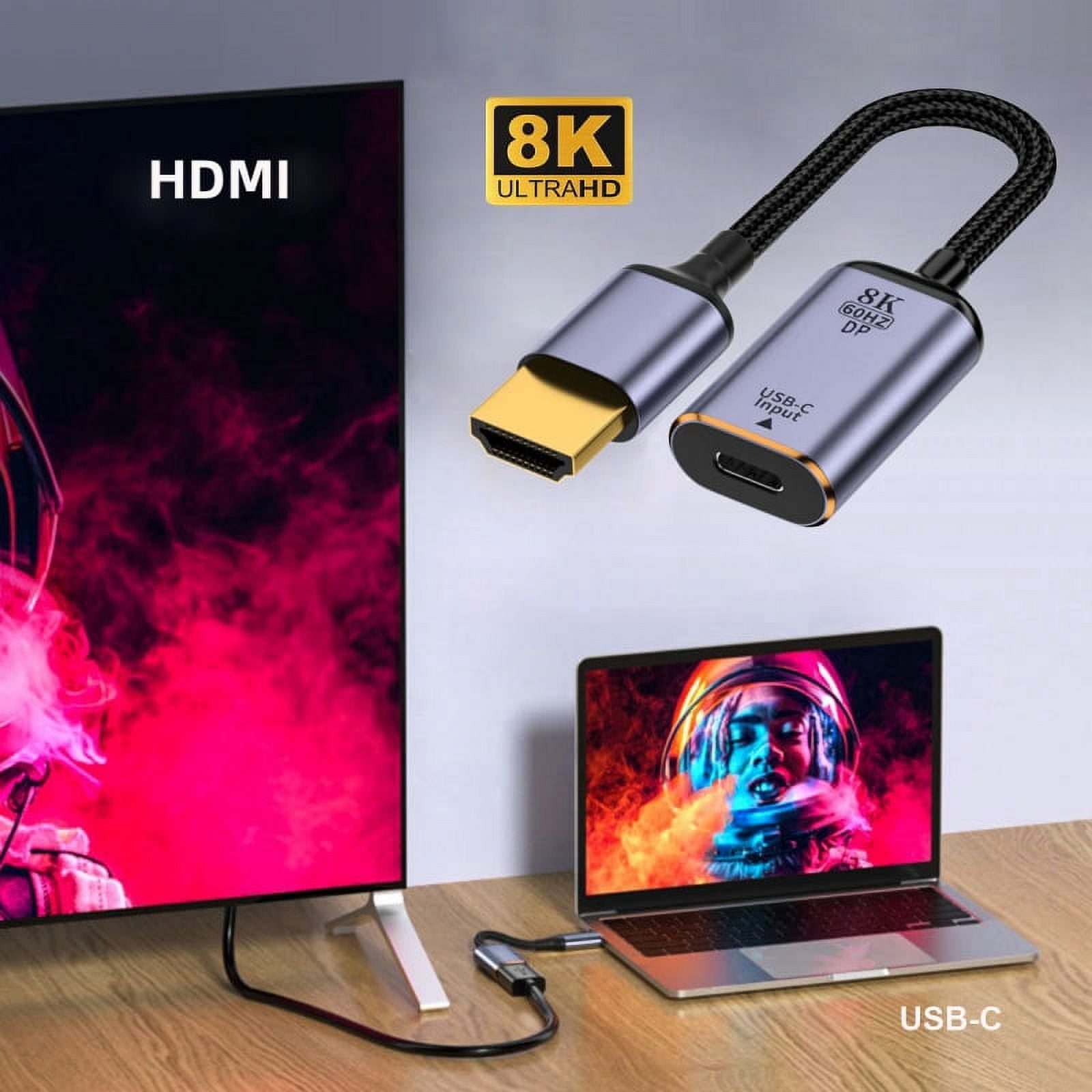 JSER USB-C Type C Female Source to HDMI Sink HDTV Cable 8K@60hz 4K@120hz for Tablet Phone Laptop
