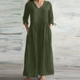 thumbnail image 1 of Robe à Manches Longues pour Femmes Mode Printemps/été Col en V Manches 3/4 Coton Lin Robe T-Shirt en Liquidation, 1 of 6