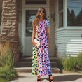 thumbnail image 4 of Psesaysky Polyester and Spandex Short Sleeve Maxi Dress for Holiday Summer Outdoor, Breathable Round Neck Casual Maxi Dress, Colorful Leopard Print Pattern, 4 of 8