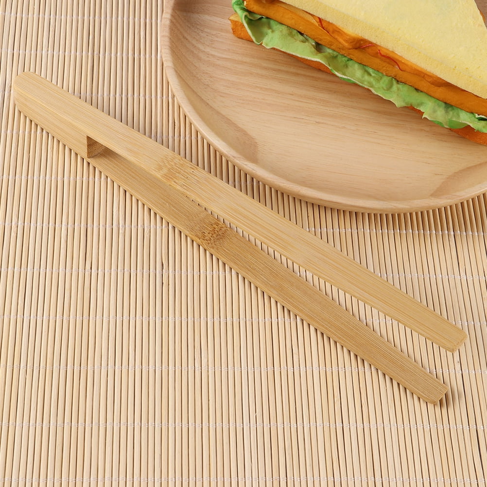 FRCOLOR Bamboo Toaster Tongs for Cooking and Baking Lightweight Ergonomic Design Dishwasher Safe Beige 2pcs
