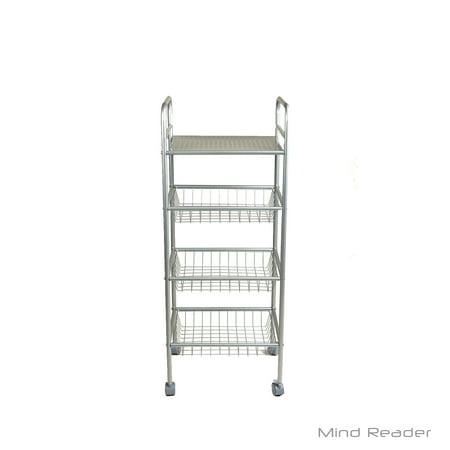 Purpose Utility Cart - Mind Reader Square 4 Tier Mobile All Purpose Utility Cart, Silver