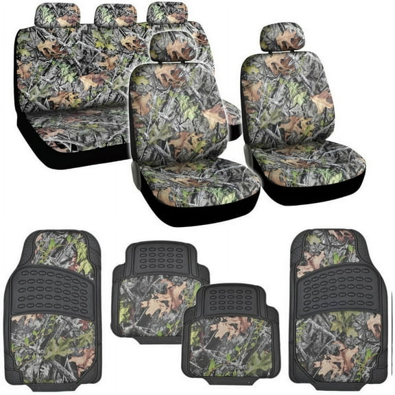 BDK Hawg Camouflage Seat Covers and Floor Mats for Car and SUV, Heavy Duty Rubber, Trimmable