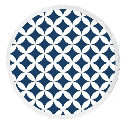 ABPHQTO Geometric Repeatable Blue White Circle Editable File Beach Towel Beach Blanket with Tassels Beach Throw Towel Yoga Mat Picnic Blanket