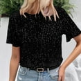 thumbnail image 2 of Women's Sequin Loose Crew Neck Short Sleeve T Shirt Top, 2 of 2