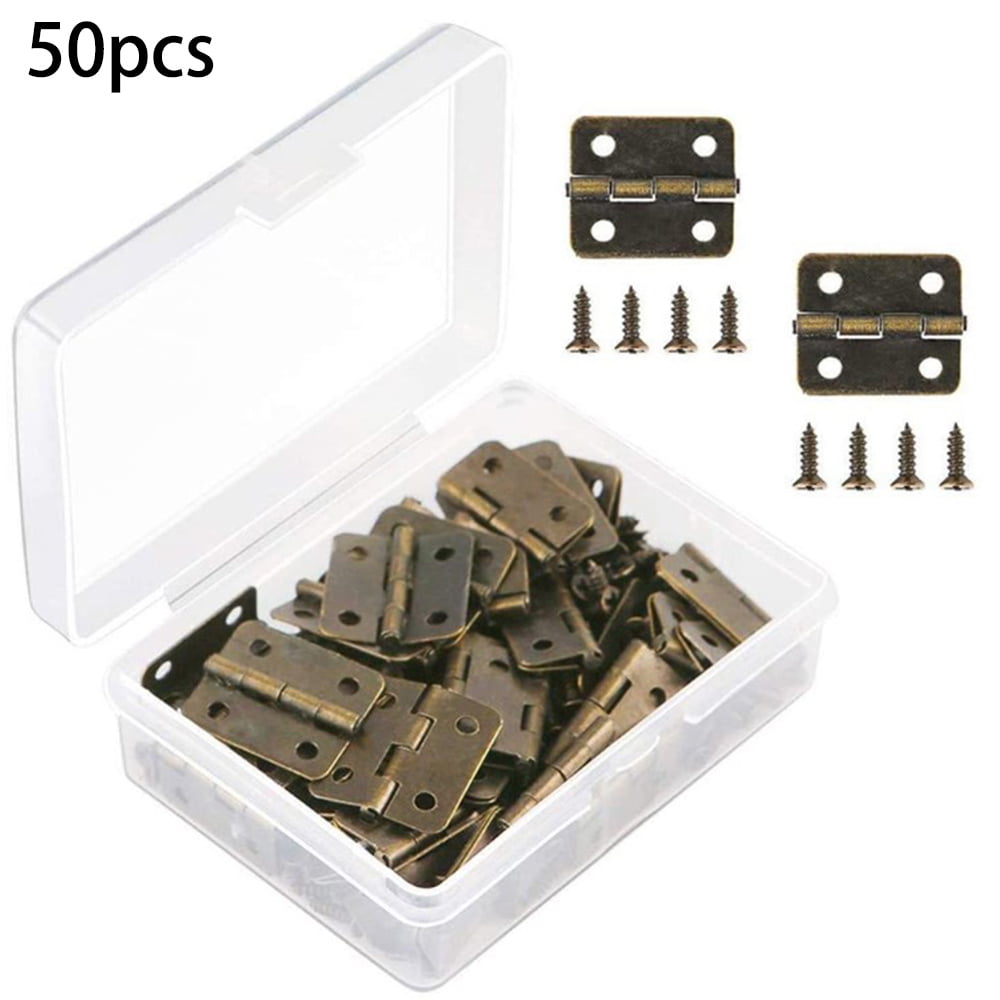 10/50pcs Mini Metal Hinges Jewellery Box Case Dolls House Cabinet Decor W/Screws 