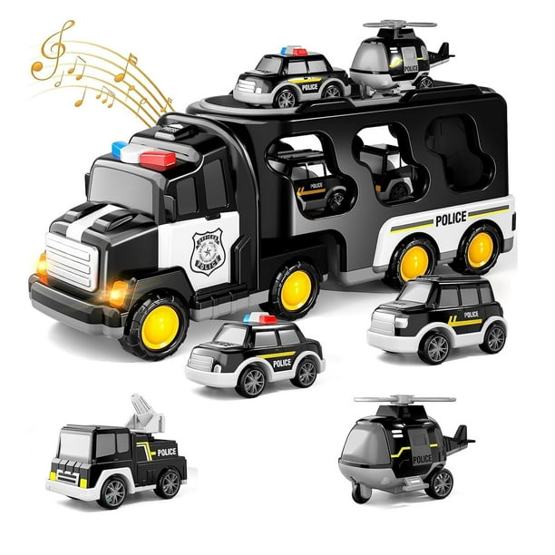 Juguetes para camiones de policía para niños pequeños de 3, 4, 5 y 6 años, camión 5 en 1, coche de juguete con potencia de fricción, regalos de cumpleaños de Navidad para niños y niñas de 3
