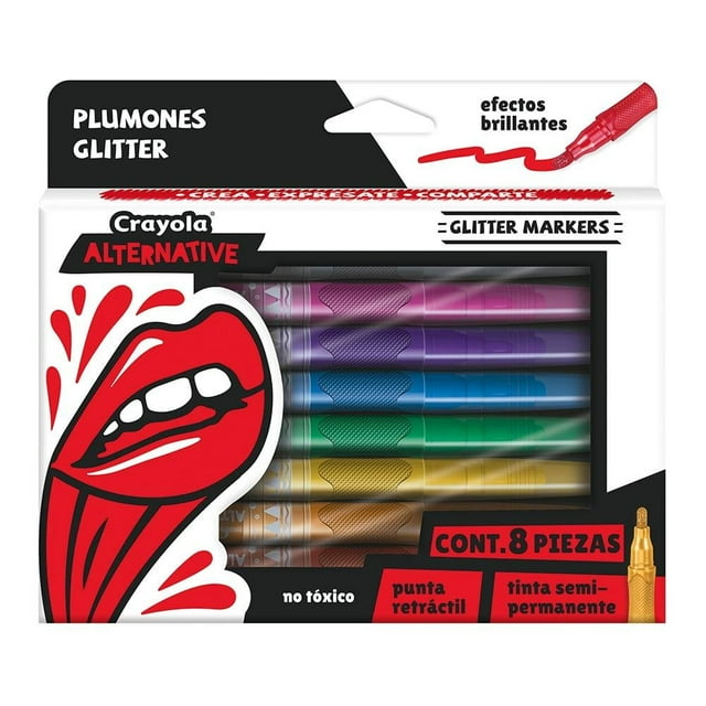 Paquete de 8 Plumones Crayola Alternative Glitter Punta Retráctil