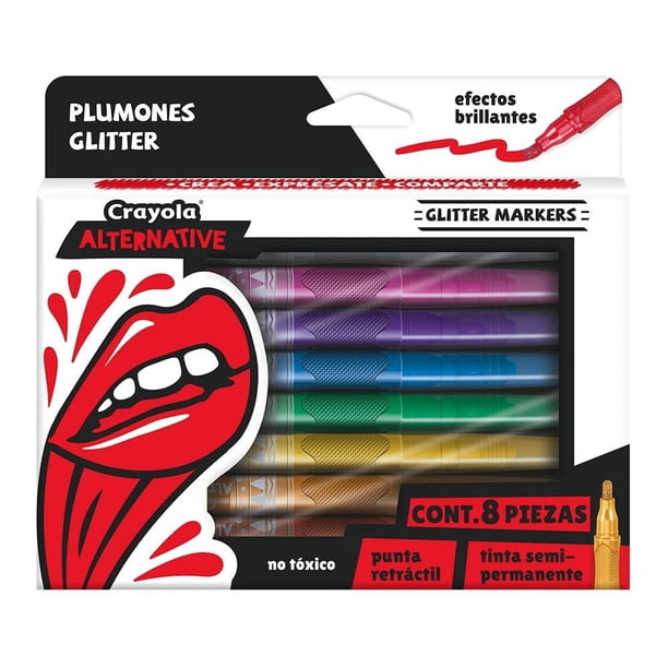 Paquete de 8 Plumones Crayola Alternative Glitter Punta Retráctil