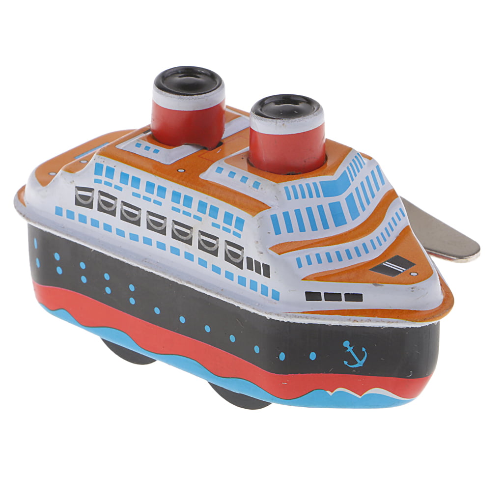 Tin Cruise Ship Clockwork Boat Model Wind Up Toy Mini for Party Bag Filler A 