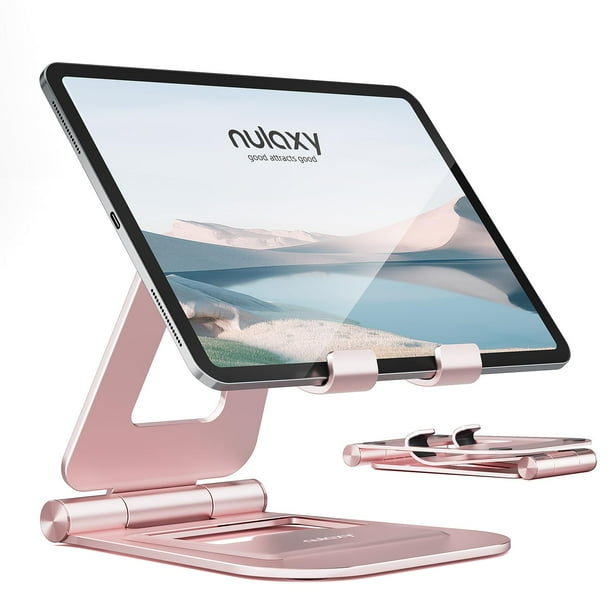 Soporte para tableta Nulaxy, doble plegable, de aluminio, para iPad, oro rosa