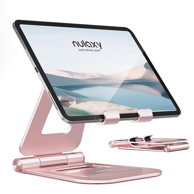 Soporte para tableta Nulaxy, doble plegable, de aluminio, para iPad, oro rosa