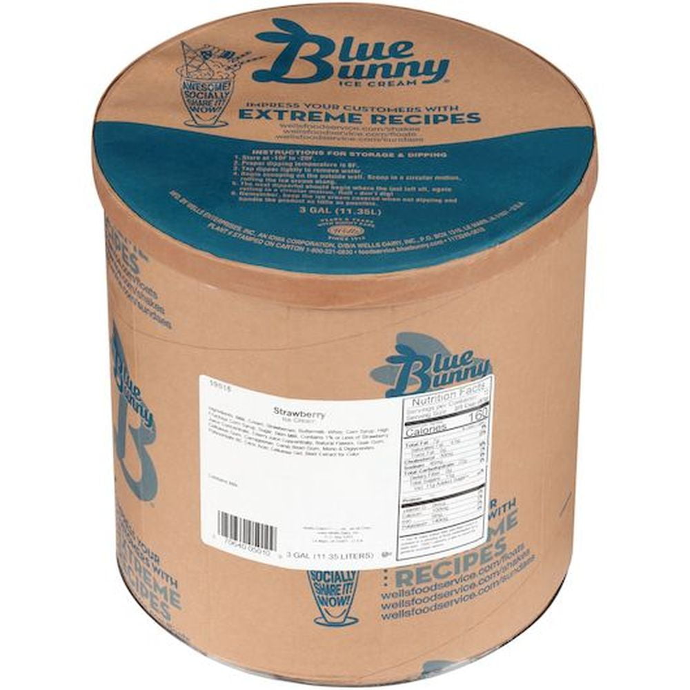 Blue Bunny Premium Strawberry Ice Cream, 3 Gallon Tub