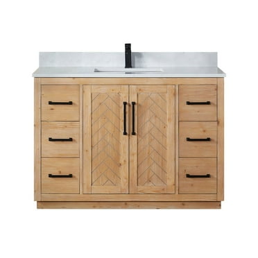 Anais 48" Wood Vanity in Light Brown with White Composite Stone Top no Mirror