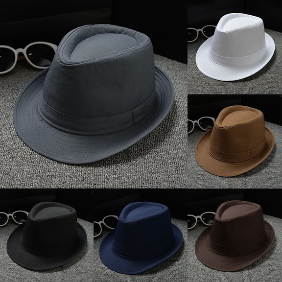 QURATI Fedora Hats for Men Women Short Brim Unisex Short Brim Summer Beach Style 1920S Party Accessories Sun Hat Panama Cap Casual Jazz Cap for Men Women Black One Size