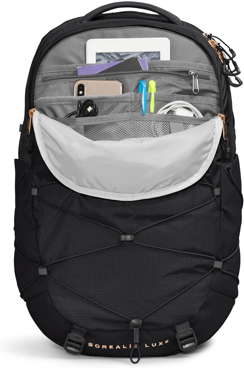 The North Face Women's Borealis Luxe Commuter Laptop Backpack , TNF Black/Burnt Coral Metallic-One Size