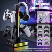 RGB Headphone Stand 9 Light Modes, Game Controller Holder for Desk Headset Stand 2 USB Charging and 1 Type-C Gamepad Earphone Accessories