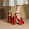 thumbnail image 5 of SACFOF Chunky Platform Heels for Women Open Toe Bow Heels with Ankle Strap Wedding Party Office Summer Sandals, 5 of 6
