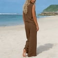 thumbnail image 3 of Cotton Linen Outfits for Women Summer Trendy Vacation Clothes 2 Piece Sleeveless Tank Top Wide Leg Pants Set (M, Brown), 3 of 6