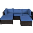thumbnail image 2 of Gymax 5PCS Rattan Patio Conversation Set Outdoor Furniture Set w/ Ottoman Navy Cushion, 2 of 10