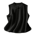 thumbnail image 2 of Débardeurs pour Femmes Grande Taille Sans Manches Bouton Col Rond Couleur Unie Débardeur Noir G, 2 of 6