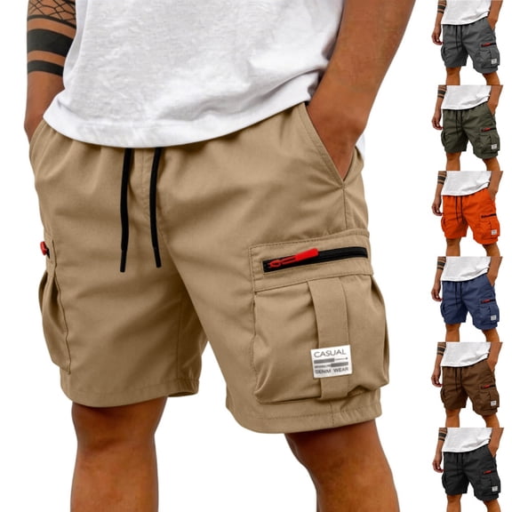 HKYNLAG Mens Cargo Shorts Knee Length Big and Tall Hiking Shorts Relaxed Fit Wide Leg Outdoor Carpenter Work Short with Zipper Pockets Saffron XL