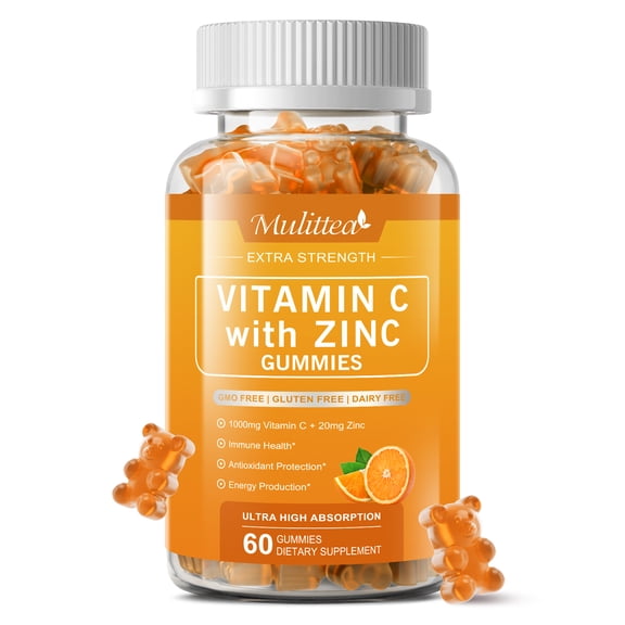 1000mg Vitamin C with Zinc 20mg Gummies for Adults - Immune Support Supplement - Gluten Free, Sugar Free, Orange Flavor - 60 Count (30 Servings)