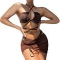 thumbnail image 2 of Women's Two Piece Swimsuit Fashion Sexy Hollow Open Back Bikini with Tie Side for Beach Pool,Coffee,L, 2 of 7