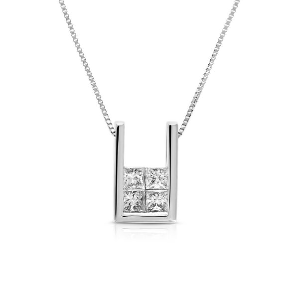 Vir Jewels 1/2 CTTW Diamond Pendant Necklace Women in 14K White Gold Princess Square 1/2 Inch
