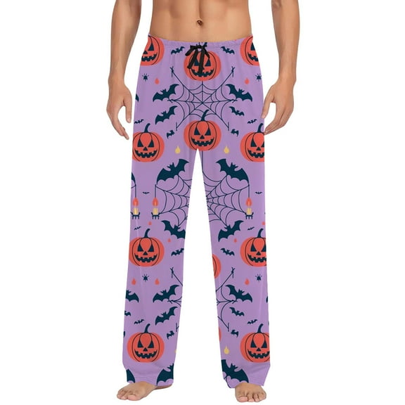 CONFREE Mens Halloween Pajama Pants Hallowmas Pj Pants for Men Pumpkin Ghost Print Lounge Bottoms Elastic Waist Drawstring Sleepwear With Pockets
