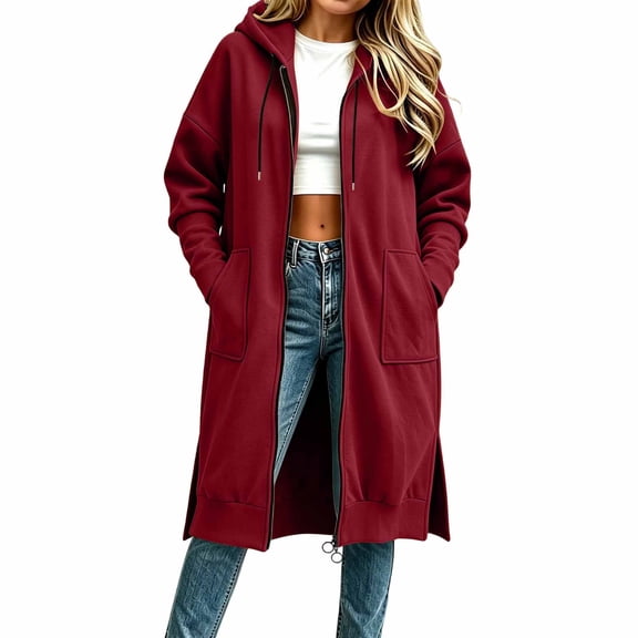 Fewfanhot Womens Clothes Zip Up Oversized Fleece Long Sweatshirts Casual Long Sleeve 2026 Fall Hoodie Jacket Coat