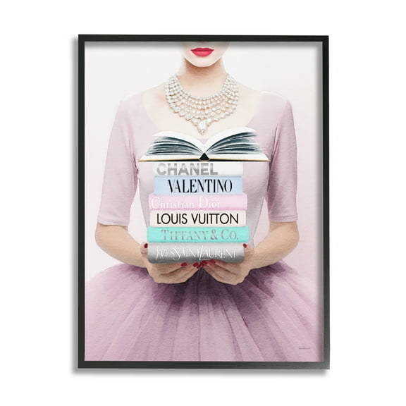 Stupell Industries Fashionista with Books Beauty & Fashion Painting Black Framed Art Print Wall Art, 11 x 14